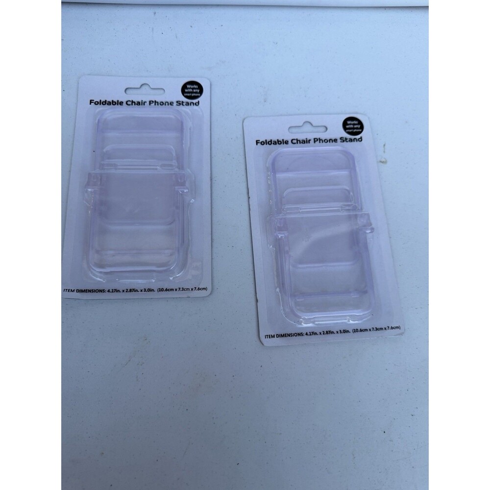NEW Mini Folding Chair Cell Phone Stand Holder Desktop Foldable Clear Set Of 2